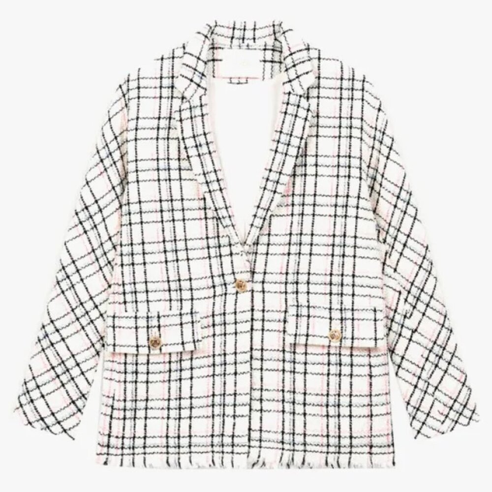 Maje Jianey Tweed Mini Skirt Suit With Jacket Cream Pink Blue Black